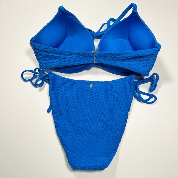 Victoria Secret 38D L Bombshell Push Up Bikini Top Bottom Set Textured Blue - Picture 5 of 6